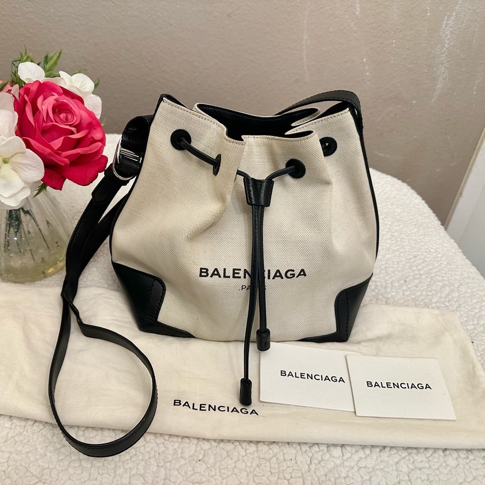 Authentic Balenciaga Canvas and Leather Bucket Bag
